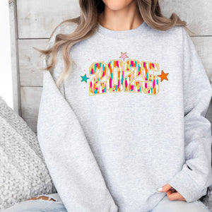 2025 Brushstroke Crewneck Sweatshirt, Womenswear Soft Printed Sweatshirt, Cozy New Year Oversized Top