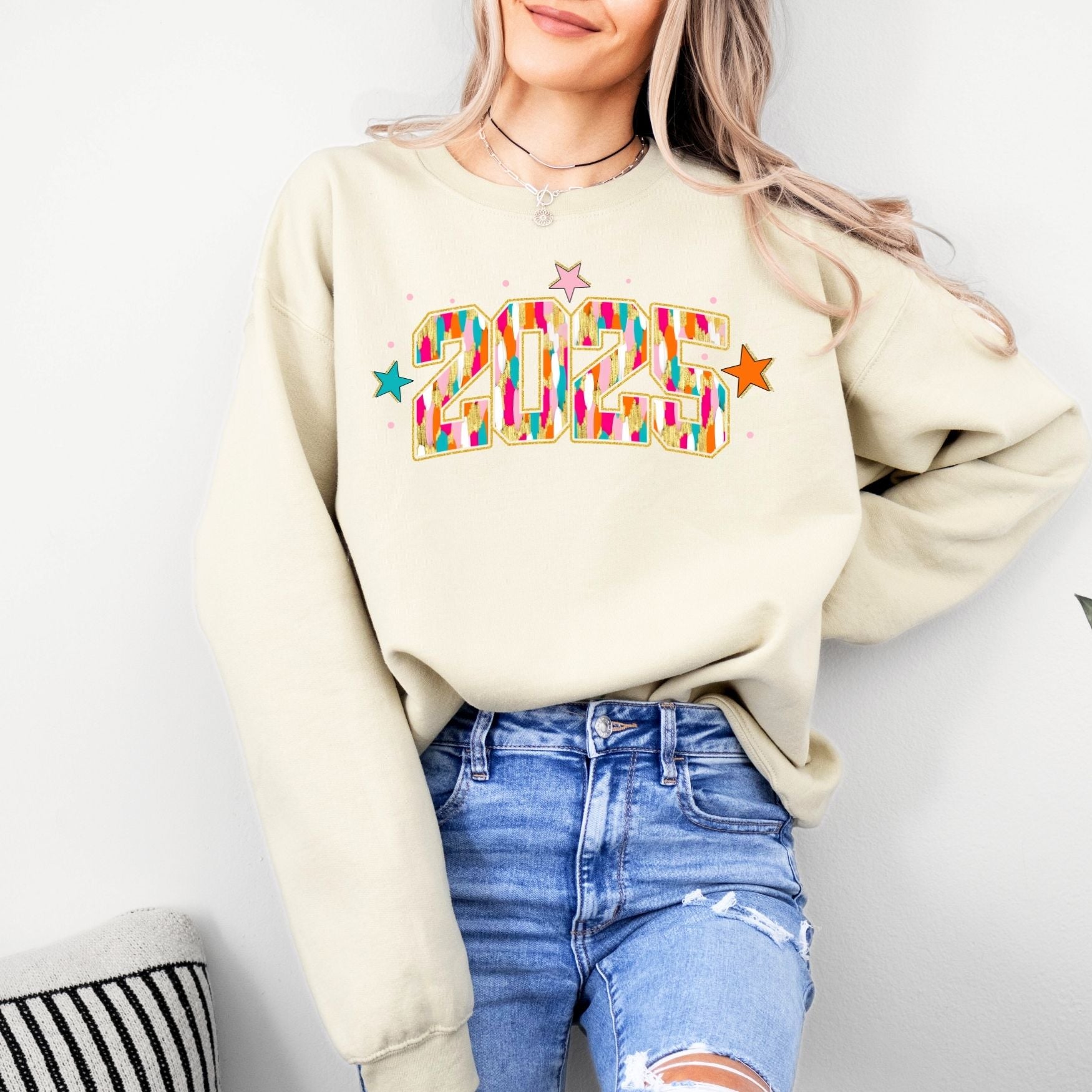 2025 Brushstroke Crewneck Sweatshirt, Womenswear Soft Printed Sweatshirt, Cozy New Year Oversized Top