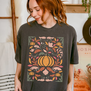 Fall Floral Tee on Charcoal - Adult