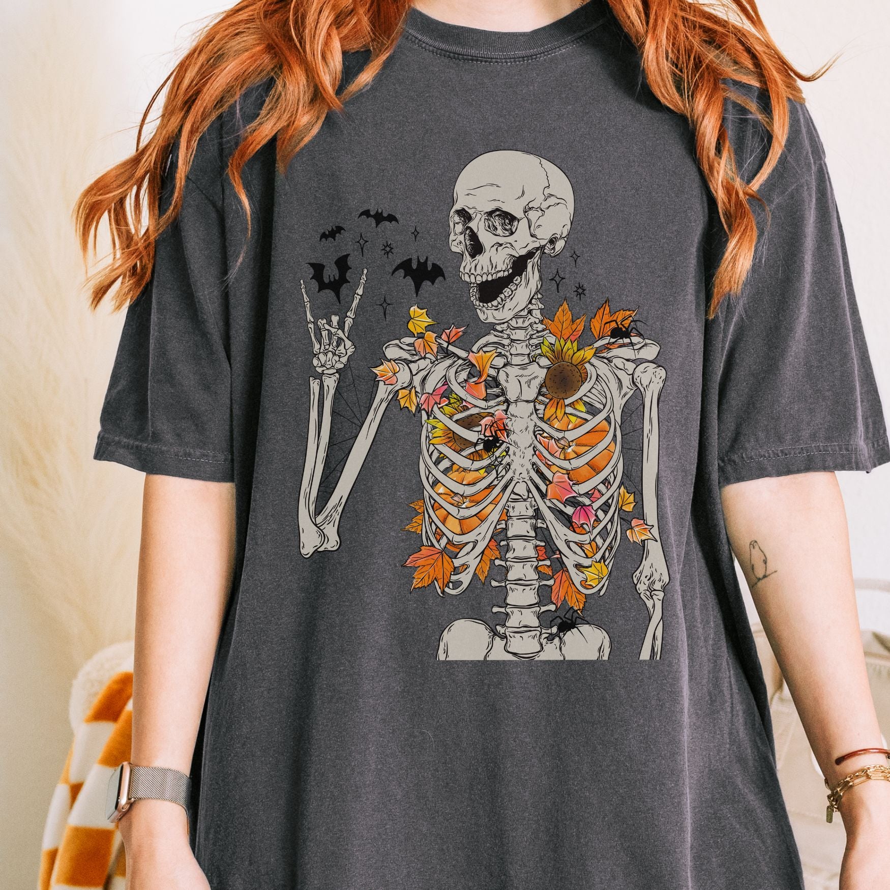 Happy Skeleton Tee on Charcoal - Adult