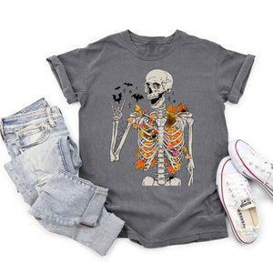 Happy Skeleton Tee on Charcoal - Adult