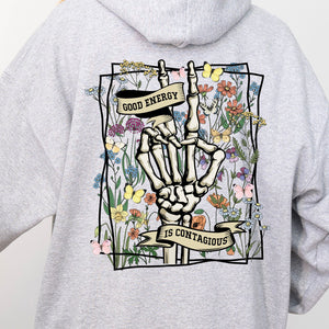 Light Gray Good Energy Hoodie for Women - Oversized, Sweatshirts, Printed, Graphics, Loose Fit