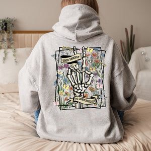 Light Gray Good Energy Hoodie for Women - Oversized, Sweatshirts, Printed, Graphics, Loose Fit