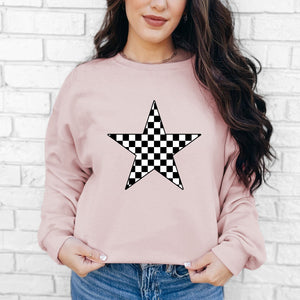 Checked Star Crewneck in Soft Pink