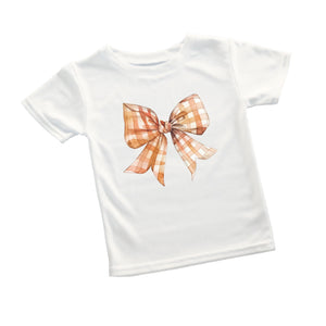 Orange Gingham Bow Tee on White - Infant/Toddler