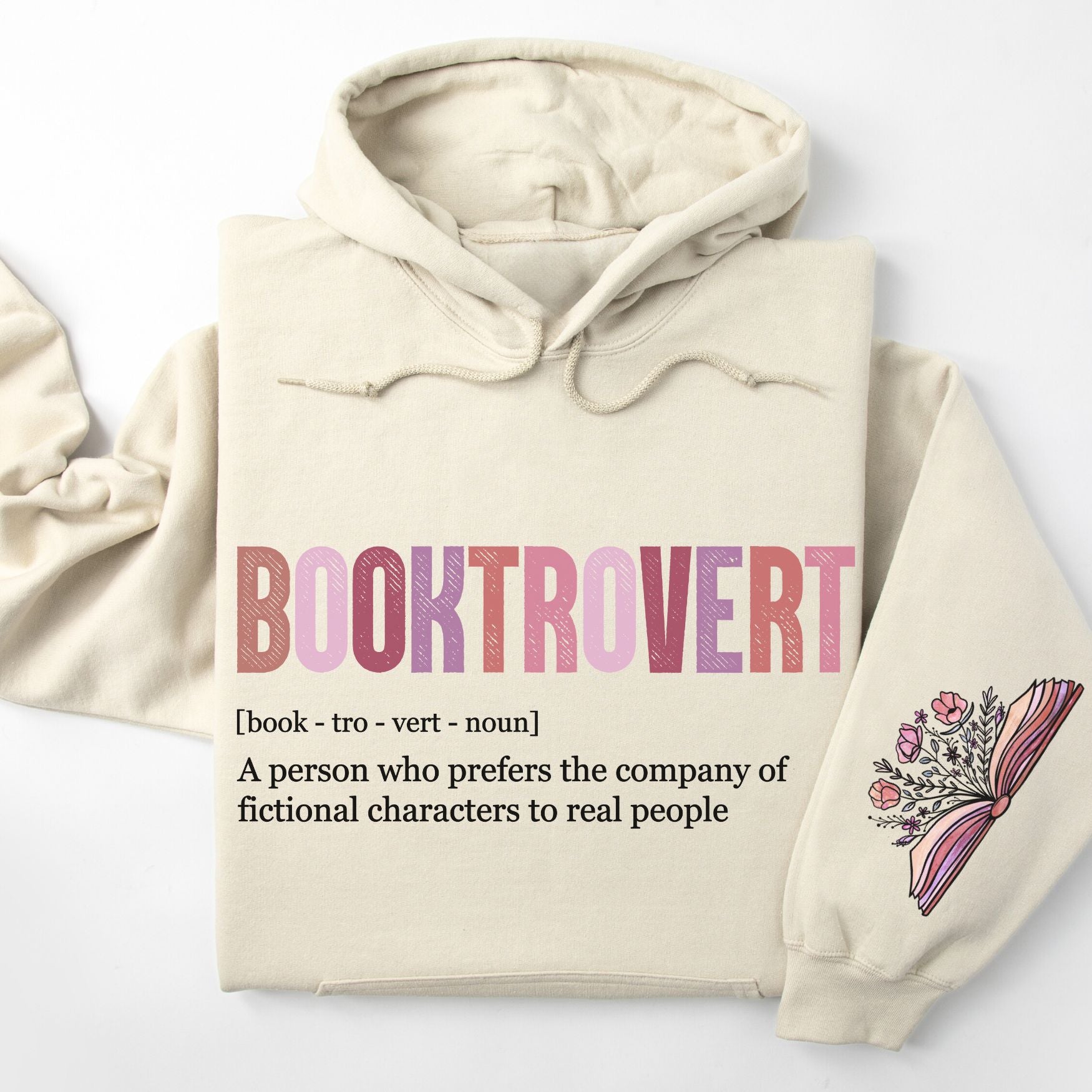 Booktrovert Hoodie in Ivory for Women - Oversized, Book Lover Sweatshirts, Printed, Graphics, Loose Fit