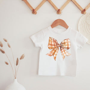 Orange Gingham Bow Tee on White - Infant/Toddler