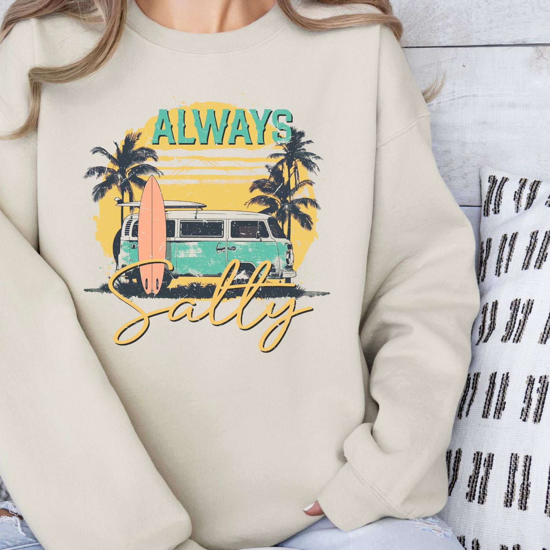 Always Salty Sweatshirt, Womenswear Soft Printed Sweatshirt, Trendy Cozy Oversized Top