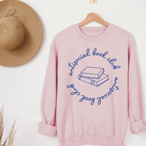 Antisocial Bookclub Sweatshirt, Womenswear Soft Printed Crewneck, Booklover Trendy Cozy Oversized Top