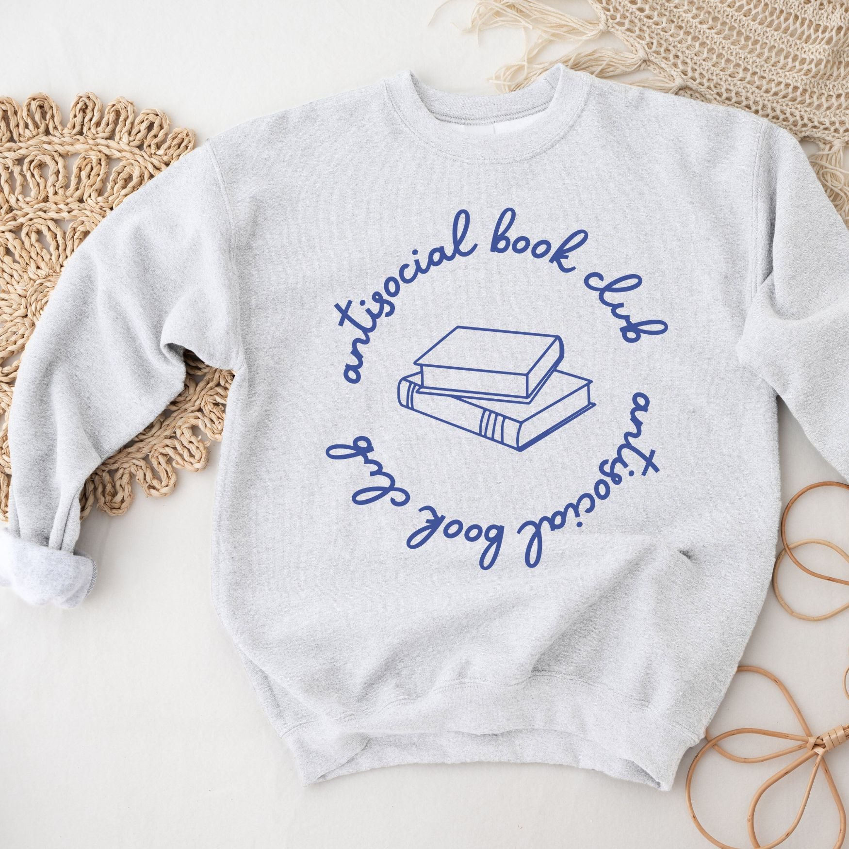 Antisocial Bookclub Sweatshirt, Womenswear Soft Printed Crewneck, Booklover Trendy Cozy Oversized Top