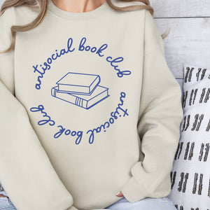 Antisocial Bookclub Sweatshirt, Womenswear Soft Printed Crewneck, Booklover Trendy Cozy Oversized Top