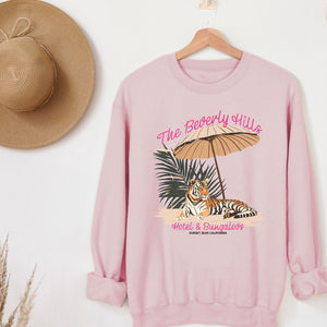 Beverly Hills Hotel Sweatshirt, Womenswear Soft Printed Sweatshirt, Trendy Cozy Oversized Top