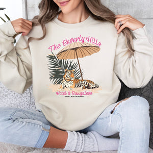 Beverly Hills Hotel Sweatshirt, Womenswear Soft Printed Sweatshirt, Trendy Cozy Oversized Top