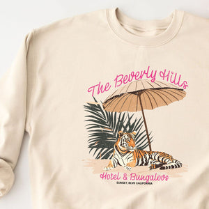 Beverly Hills Hotel Sweatshirt, Womenswear Soft Printed Sweatshirt, Trendy Cozy Oversized Top