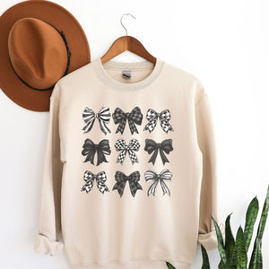 Black Bow Crewneck Sweatshirt, Womenswear Soft Printed Sweatshirt, Mom Trendy Cozy Oversized Top