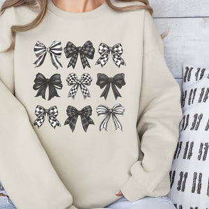 Black Bow Crewneck Sweatshirt, Womenswear Soft Printed Sweatshirt, Mom Trendy Cozy Oversized Top