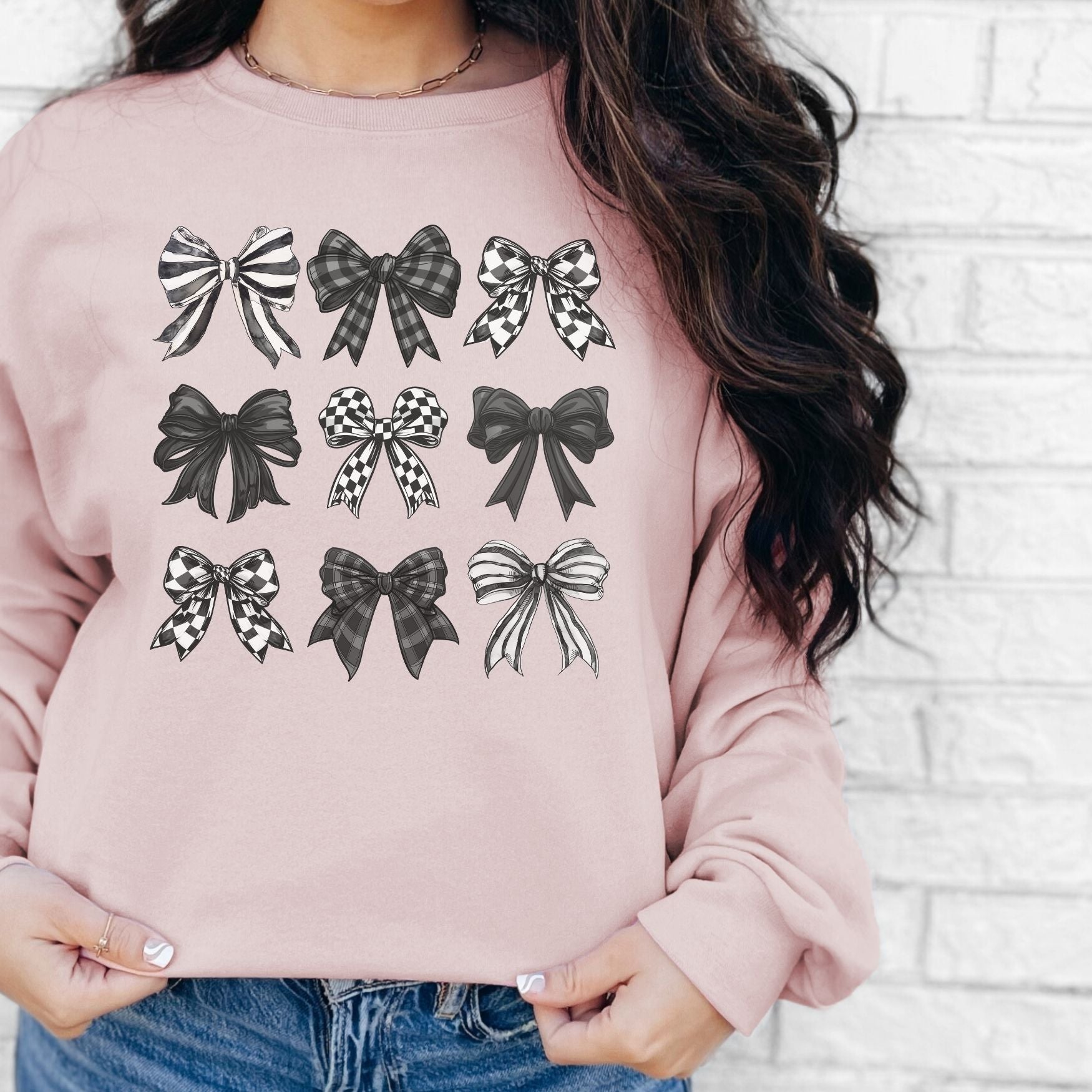 Black Bow Crewneck Sweatshirt, Womenswear Soft Printed Sweatshirt, Mom Trendy Cozy Oversized Top