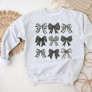 Black Bow Crewneck Sweatshirt, Womenswear Soft Printed Sweatshirt, Mom Trendy Cozy Oversized Top