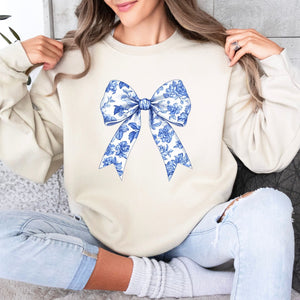 Blue Floral Bow Crewneck