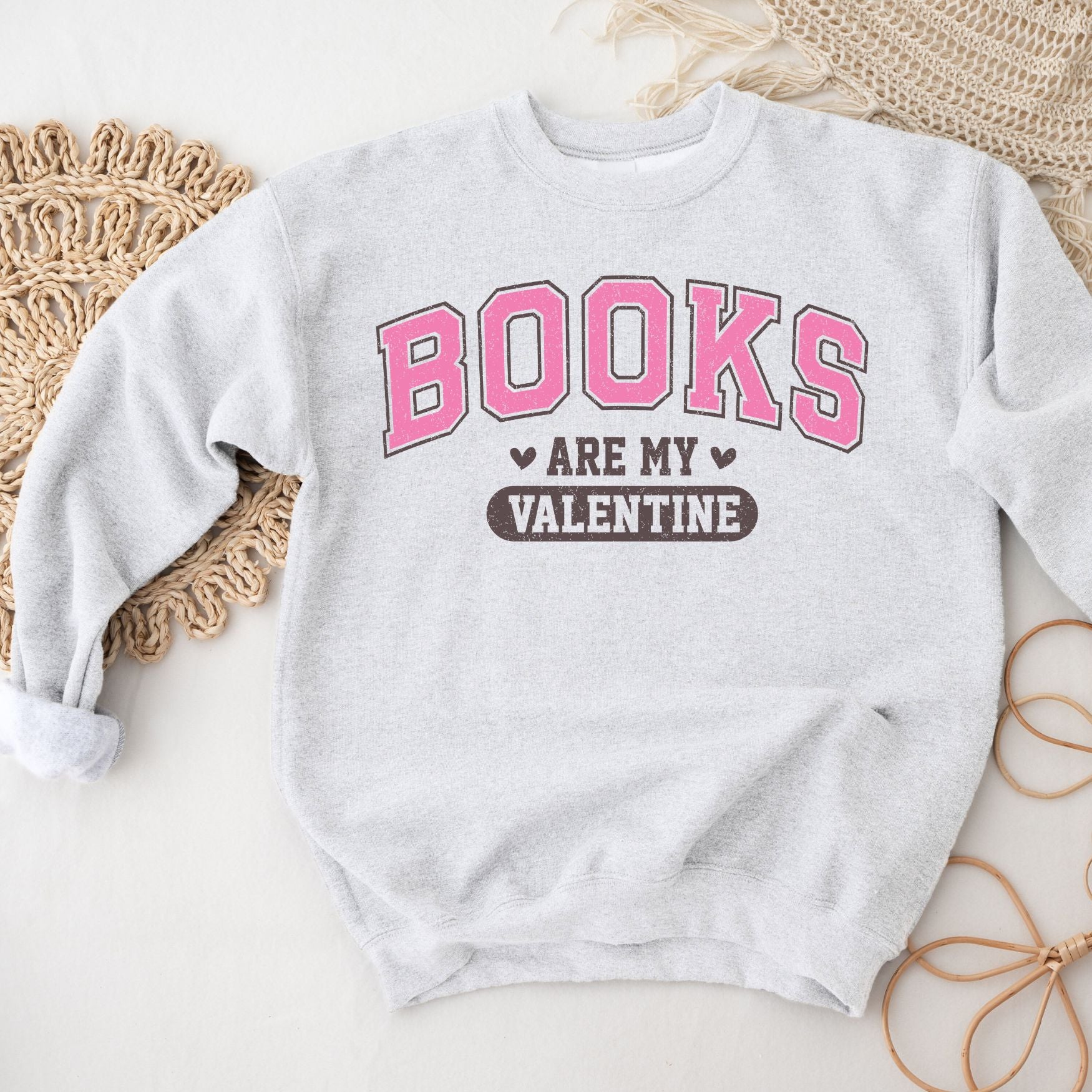 Books Are My Valentine Crewneck Sweatshirt, Womenswear Valentine's Day Soft Printed Sweatshirt, Cozy Love Day Oversized Top