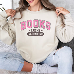 Books Are My Valentine Crewneck Sweatshirt, Womenswear Valentine's Day Soft Printed Sweatshirt, Cozy Love Day Oversized Top