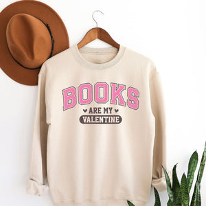 Books Are My Valentine Crewneck Sweatshirt, Womenswear Valentine's Day Soft Printed Sweatshirt, Cozy Love Day Oversized Top