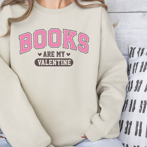 Books Are My Valentine Crewneck Sweatshirt, Womenswear Valentine's Day Soft Printed Sweatshirt, Cozy Love Day Oversized Top