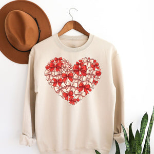 Bow Heart Crewneck Sweatshirt, Womenswear Valentine's Day Soft Printed Sweatshirt, Cozy Love Day Oversized Top