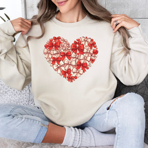 Bow Heart Crewneck Sweatshirt, Womenswear Valentine's Day Soft Printed Sweatshirt, Cozy Love Day Oversized Top