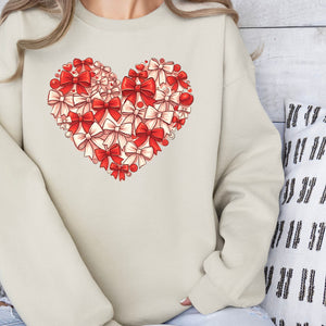 Bow Heart Crewneck Sweatshirt, Womenswear Valentine's Day Soft Printed Sweatshirt, Cozy Love Day Oversized Top