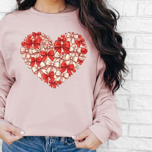 Bow Heart Crewneck Sweatshirt, Womenswear Valentine's Day Soft Printed Sweatshirt, Cozy Love Day Oversized Top