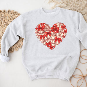 Bow Heart Crewneck Sweatshirt, Womenswear Valentine's Day Soft Printed Sweatshirt, Cozy Love Day Oversized Top