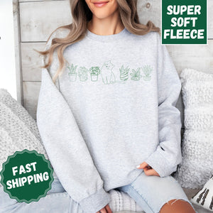 Cat and Plant Crewneck Sweatshirt