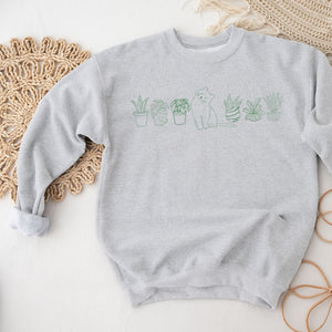 Cat and Plant Crewneck Sweatshirt