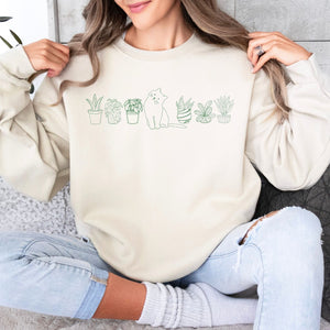 Cat and Plant Crewneck Sweatshirt