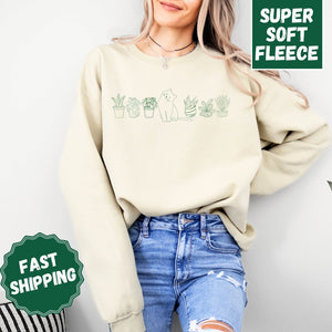 Cat and Plant Crewneck Sweatshirt