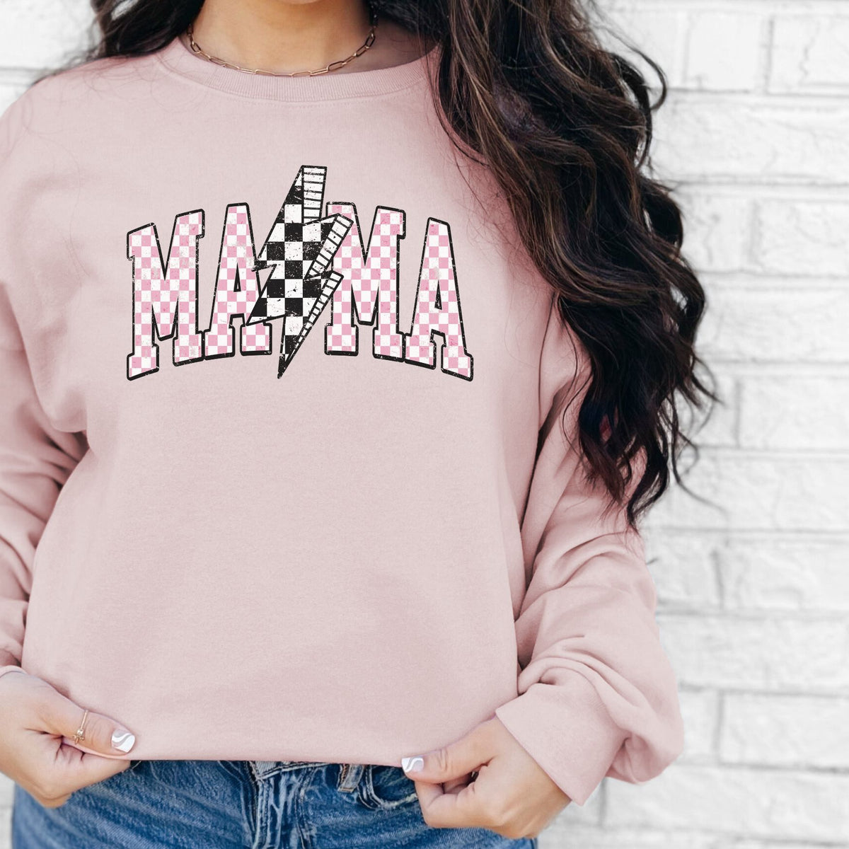 Checked Mama Crewneck Sweatshirt