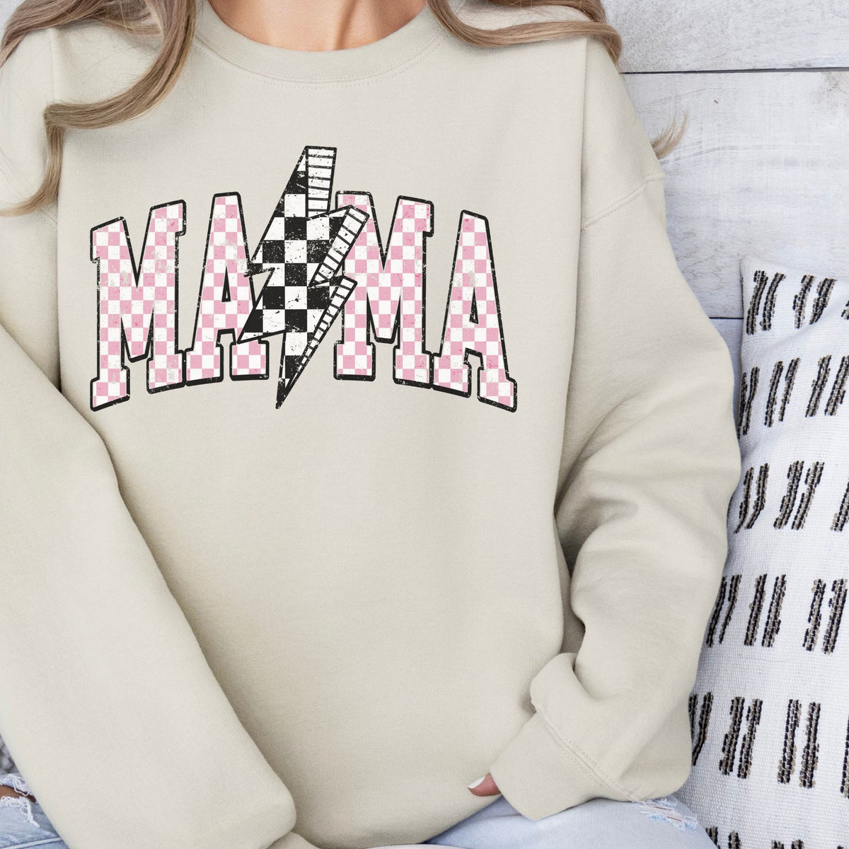 Checked Mama Crewneck Sweatshirt