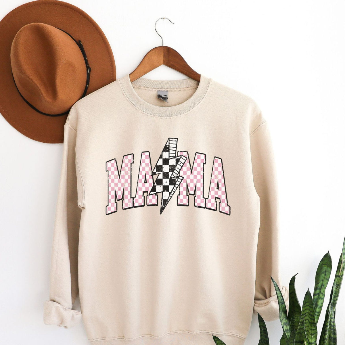 Checked Mama Crewneck Sweatshirt