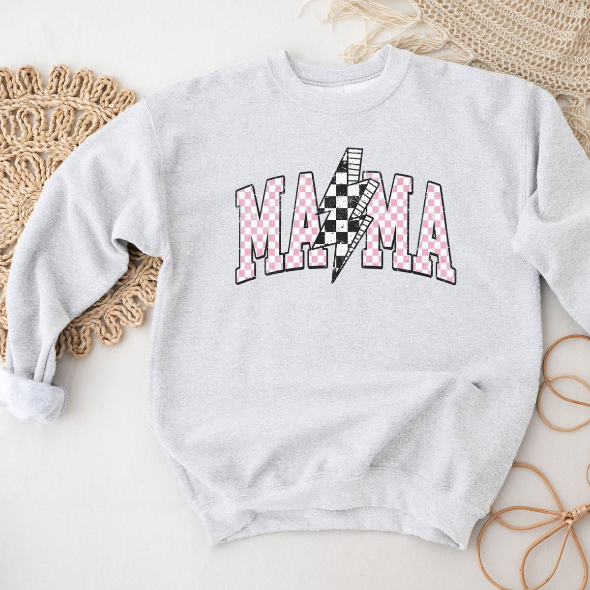 Checked Mama Crewneck Sweatshirt