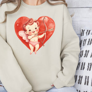 Cupid Heart Crewneck Sweatshirt, Womenswear Valentine's Day Soft Printed Sweatshirt, Cozy Love Day Oversized Top