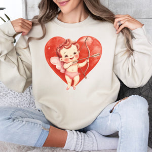 Cupid Heart Crewneck Sweatshirt, Womenswear Valentine's Day Soft Printed Sweatshirt, Cozy Love Day Oversized Top