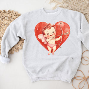 Cupid Heart Crewneck Sweatshirt, Womenswear Valentine's Day Soft Printed Sweatshirt, Cozy Love Day Oversized Top