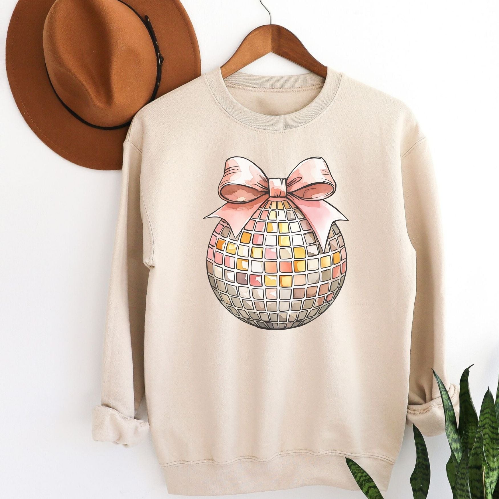 Disco Ball Crewneck Sweatshirt, Womenswear Soft Printed Sweatshirt, Cozy New Year Oversized Top