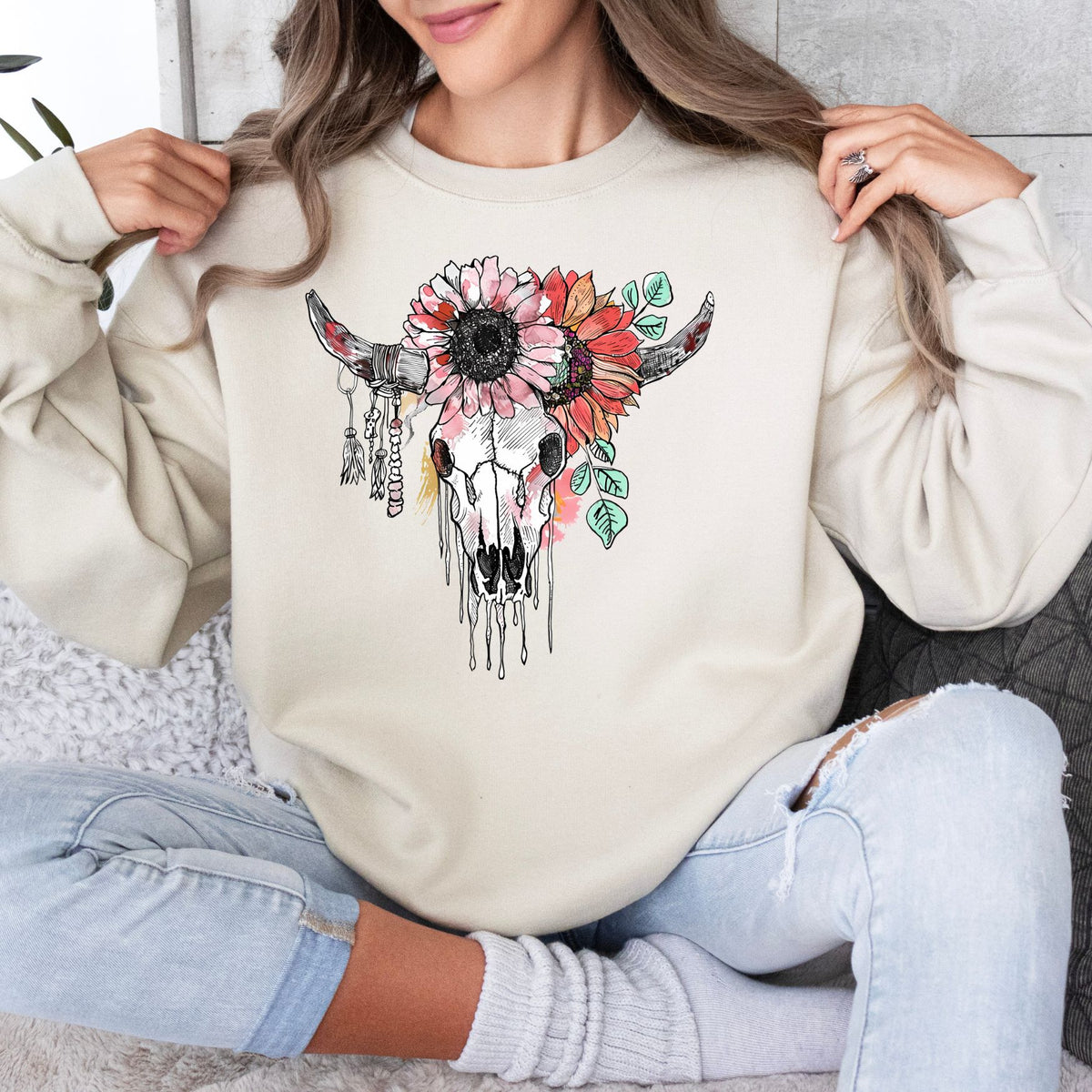Floral Skull Crewneck Sweatshirt