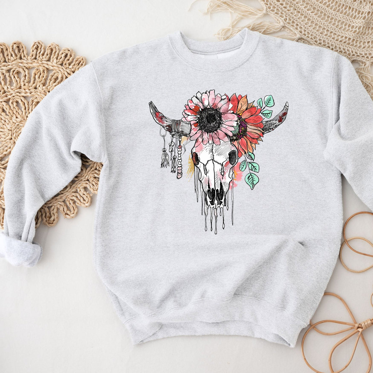 Floral Skull Crewneck Sweatshirt