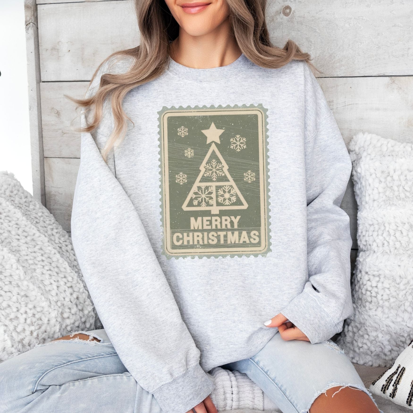 Green Christmas Stamp Crewneck - Adult