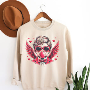 Groovy Cupid Crewneck Sweatshirt, Womenswear Valentine's Day Soft Printed Sweatshirt, Cozy Love Day Oversized Top