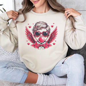 Groovy Cupid Crewneck Sweatshirt, Womenswear Valentine's Day Soft Printed Sweatshirt, Cozy Love Day Oversized Top