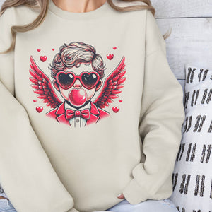 Groovy Cupid Crewneck Sweatshirt, Womenswear Valentine's Day Soft Printed Sweatshirt, Cozy Love Day Oversized Top